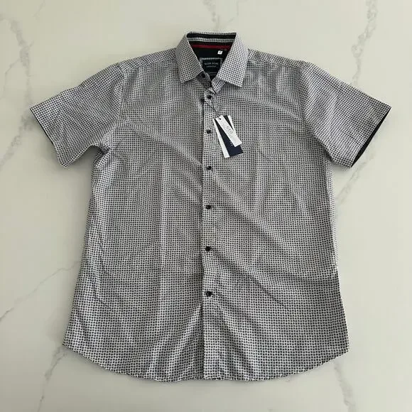 silver stone dress shirt Silver Stone Shirts | Nwt Silver Stone Mens Modern Fit Geo Collection Shirt Size Xl Short Sleeve | Color: Black/White | Size: Xl